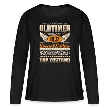 Klassiker von 1937 – Zeitlos und Einzigartig - Frauen Premium Bio Langarmshirt - Schwarz - Vorne - Julia (174cm)