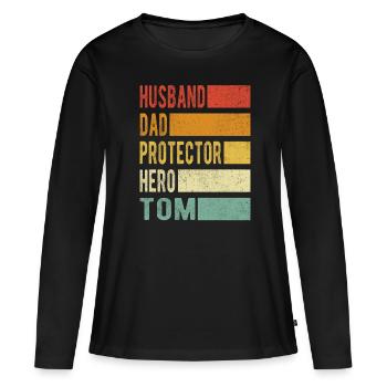 Tom Nom papa cadeau - T-shirt manches longues Premium bio Femme - noir - Devant - Julia (174cm)