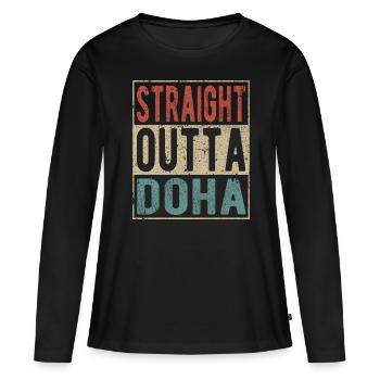 Tout droit sorti de Doha - T-shirt manches longues Premium bio Femme - noir - Devant - Julia (174cm)
