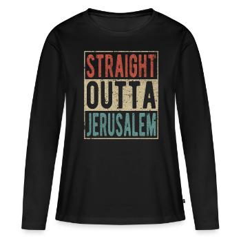 Tout droit sorti de Jérusalem - T-shirt manches longues Premium bio Femme - noir - Devant - Julia (174cm)