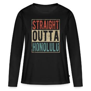 Tout droit sorti d’Honolulu - T-shirt manches longues Premium bio Femme - noir - Devant - Julia (174cm)