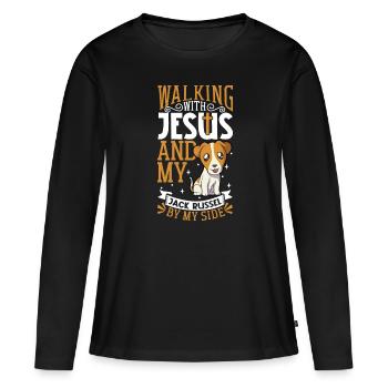 Jesus und Hund - Jack Russel Terrier - Frauen Premium Bio Langarmshirt - Schwarz - Vorne - Julia (174cm)