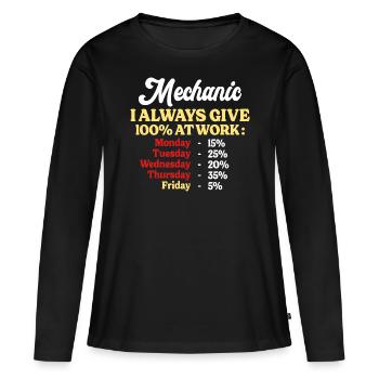 100% Au Travail Citation Drôle Mécanicien - T-shirt manches longues Premium bio Femme - noir - Devant - Julia (174cm)