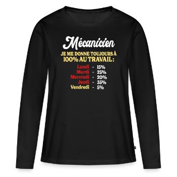 100% Au Travail Citation Drôle Mécanicien - T-shirt manches longues Premium bio Femme - noir - Devant - Julia (174cm)