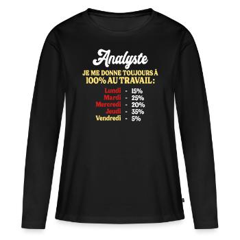 100% Au Travail Citation Drôle Analyste - T-shirt manches longues Premium bio Femme - noir - Devant - Julia (174cm)