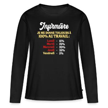 100% Au Travail Citation Drôle Travail Infirmière - T-shirt manches longues Premium bio Femme - noir - Devant - Julia (174cm)
