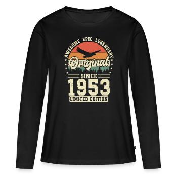 1953: Zeitlose Eleganz - Frauen Premium Bio Langarmshirt - Schwarz - Vorne - Julia (174cm)