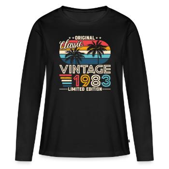 1983 - Zeitlose Eleganz - Frauen Premium Bio Langarmshirt - Schwarz - Vorne - Julia (174cm)