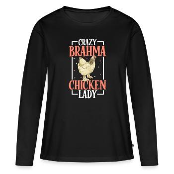 Crazy Brahma Chicken Lady - Brahma - T-shirt manches longues Premium bio Femme - noir - Devant - Julia (174cm)