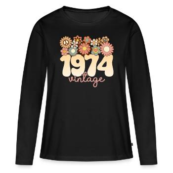 Vintage Frau Jahr 1974 50 Jahre Jubiläum - Frauen Premium Bio Langarmshirt - Schwarz - Vorne - Julia (174cm)