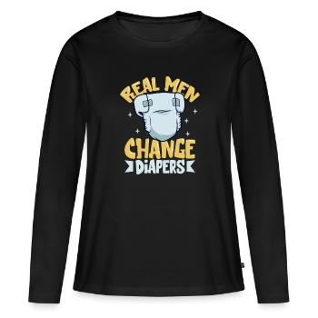 Les vrais hommes changent les couches - T-shirt manches longues Premium bio Femme - noir - Devant - Julia (174cm)
