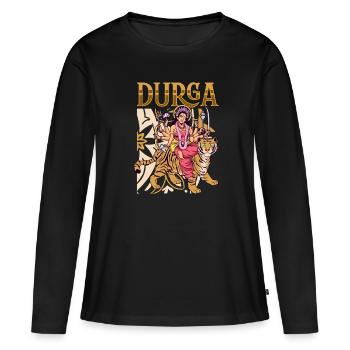 Dieu hindou - Durga - T-shirt manches longues Premium bio Femme - noir - Devant - Julia (174cm)