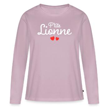 Petite Lionne Humour Surnom Affectueux Femme - T-shirt manches longues Premium bio Femme - rose poudré - Devant - Julia (174cm)