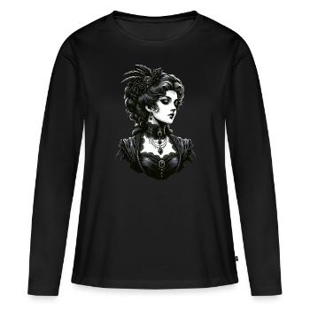 Elegante Gothic-Dame: Viktorianische Anmut - Frauen Premium Bio Langarmshirt - Schwarz - Vorne - Julia (174cm)