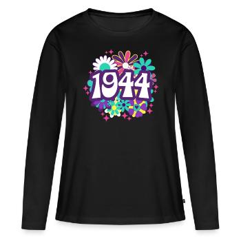 Retro Groovy Year 1944 Woman 80 Years Anniversary - Women's Premium Organic Long Sleeve Shirt - black - Front - Julia (174cm)