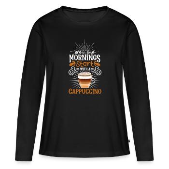 Guten Morgen mit Cappuccino - Frauen Premium Bio Langarmshirt - Schwarz - Vorne - Julia (174cm)