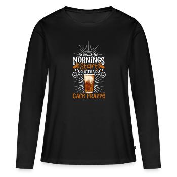 Bonjour avec Café Frappé - T-shirt manches longues Premium bio Femme - noir - Devant - Julia (174cm)
