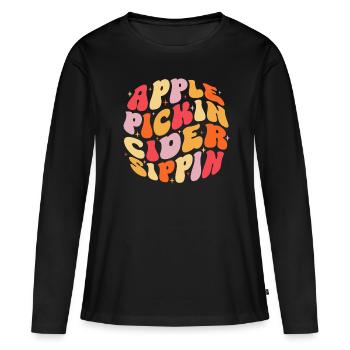 Cidre de pomme Pickin Sippin Groovy Cidre de pomme - T-shirt manches longues Premium bio Femme - noir - Devant - Julia (174cm)