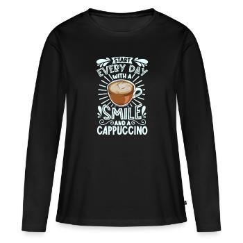 Souriez avec un cappuccino - T-shirt manches longues Premium bio Femme - noir - Devant - Julia (174cm)