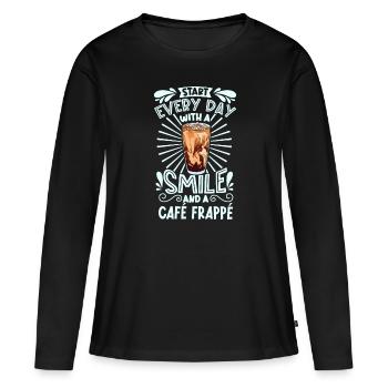 Souriez avec Café Frappé - T-shirt manches longues Premium bio Femme - noir - Devant - Julia (174cm)