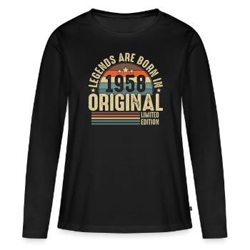 Les légendes naissent en 1958 - T-shirt manches longues Premium bio Femme - noir - Devant - Julia (174cm)