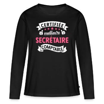 Meilleure Secrétaire Comptable Cadeau Secrétaire - T-shirt manches longues Premium bio Femme - noir - Devant - Julia (174cm)
