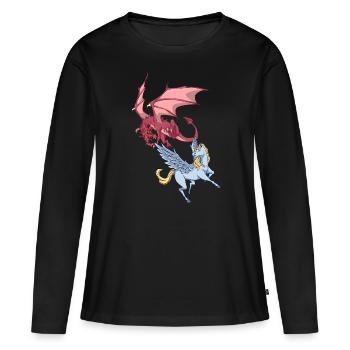 Animaux de la mythologie - Dragon vs Pégase - T-shirt manches longues Premium bio Femme - noir - Devant - Julia (174cm)