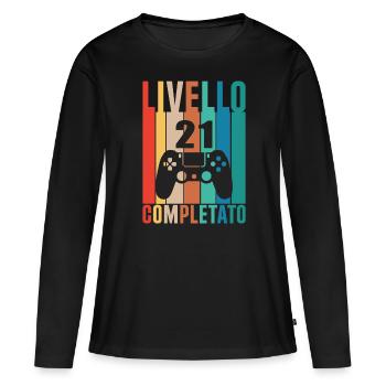 Freigeschaltet Stufe 21 - Frauen Premium Bio Langarmshirt - Schwarz - Vorne - Julia (174cm)