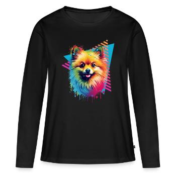 Poméranien coloré, éclaboussures de peinture, éclaboussures de peinture - T-shirt manches longues Premium bio Femme - noir - Devant - Julia (174cm)