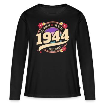 Année 1944 La Légende 80 Ans Anniversaire - T-shirt manches longues Premium bio Femme - noir - Devant - Julia (174cm)