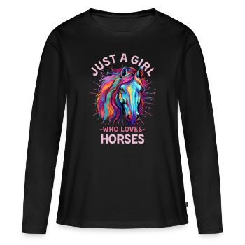 Buntes Pferd Mädchen Frauen - Frauen Premium Bio Langarmshirt - Schwarz - Vorne - Julia (174cm)