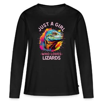 Bunter Komodowaran Farbkleckse Farbspritzer - Frauen Premium Bio Langarmshirt - Schwarz - Vorne - Julia (174cm)