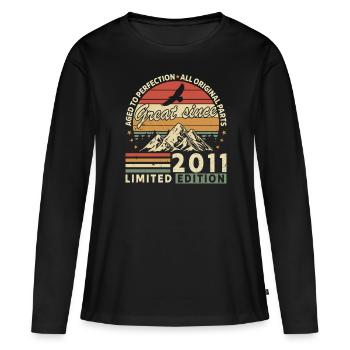 2011 - Jahrgang 2011 - Frauen Premium Bio Langarmshirt - Schwarz - Vorne - Julia (174cm)