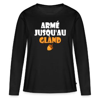 Bewaffnet bis auf die Knochen Humor Französischer Ausdruck - Frauen Premium Bio Langarmshirt - Schwarz - Vorne - Julia (174cm)