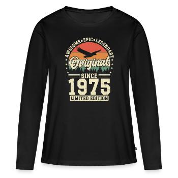 Original 1975 Jahrgang Vintage Geburtstag Retro - Frauen Premium Bio Langarmshirt - Schwarz - Vorne - Julia (174cm)