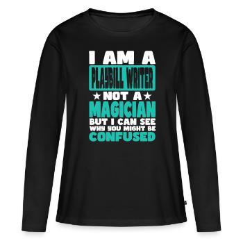 Rédacteur d’affiches - T-shirt manches longues Premium bio Femme - noir - Devant - Julia (174cm)