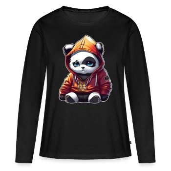 Coole Katze mit Hoodie - Frauen Premium Bio Langarmshirt - Schwarz - Vorne - Julia (174cm)