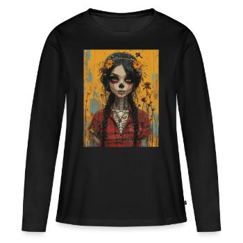 The Woman - Skull, Totenkopf, Pentagramm - Frauen Premium Bio Langarmshirt - Schwarz - Vorne - Julia (174cm)