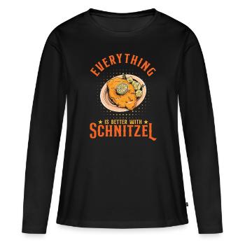 Tout est meilleur avec l’escalope - T-shirt manches longues Premium bio Femme - noir - Devant - Julia (174cm)
