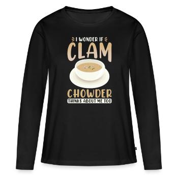 Je me demande si la chaudrée de palourdes pense aussi à moi - T-shirt manches longues Premium bio Femme - noir - Devant - Julia (174cm)