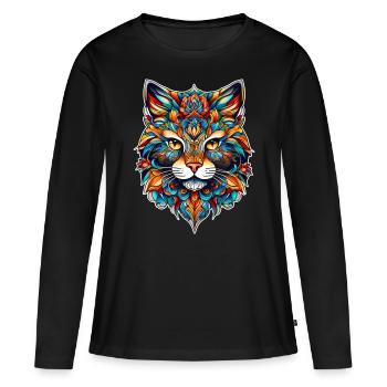 Cooles Katzen Symbol - Frauen Premium Bio Langarmshirt - Schwarz - Vorne - Julia (174cm)