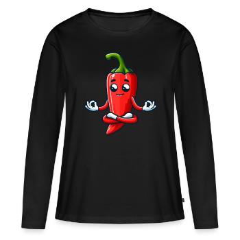 Caractère décontracté de poivron rouge - T-shirt manches longues Premium bio Femme - noir - Devant - Julia (174cm)