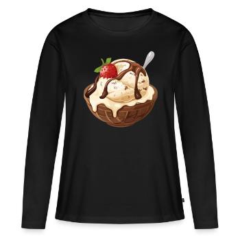 Crème glacée à la vanille Sundae à la fraise Moment de plaisir - T-shirt manches longues Premium bio Femme - noir - Devant - Julia (174cm)
