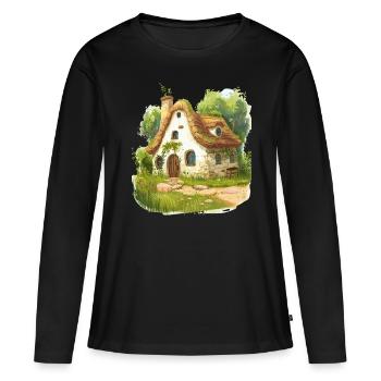 Maison de conte de fées idyllique à la campagne - T-shirt manches longues Premium bio Femme - noir - Devant - Julia (174cm)