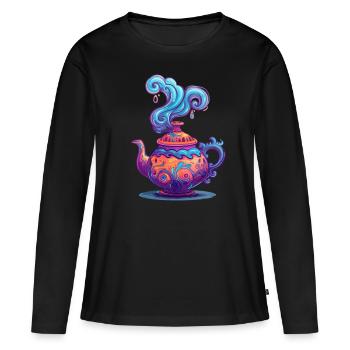 Théière mystique avec des tourbillons enchanteurs - T-shirt manches longues Premium bio Femme - noir - Devant - Julia (174cm)