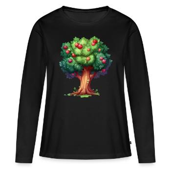Pommier coloré dans le style cartoon - T-shirt manches longues Premium bio Femme - noir - Devant - Julia (174cm)