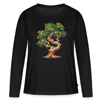 Orange Tree with Ripe Fruits Motif - Women's Premium Organic Long Sleeve Shirt - black - Front - Julia (174cm)