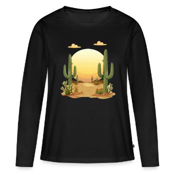 Paysage désertique au coucher du soleil - T-shirt manches longues Premium bio Femme - noir - Devant - Julia (174cm)