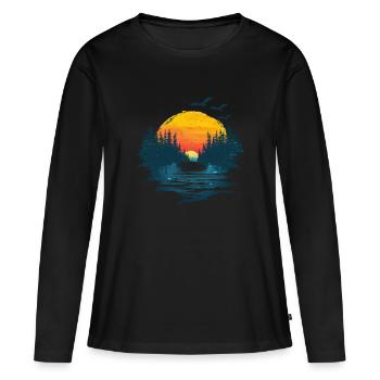 Lever du soleil, nature idylle avec les oiseaux - T-shirt manches longues Premium bio Femme - noir - Devant - Julia (174cm)