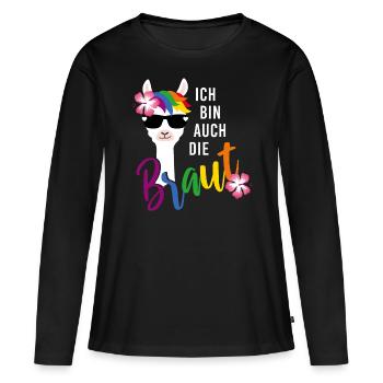 LGBT Braut Lama Junggesellinnenabschied JGA Blume - Frauen Premium Bio Langarmshirt - Schwarz - Vorne - Julia (174cm)